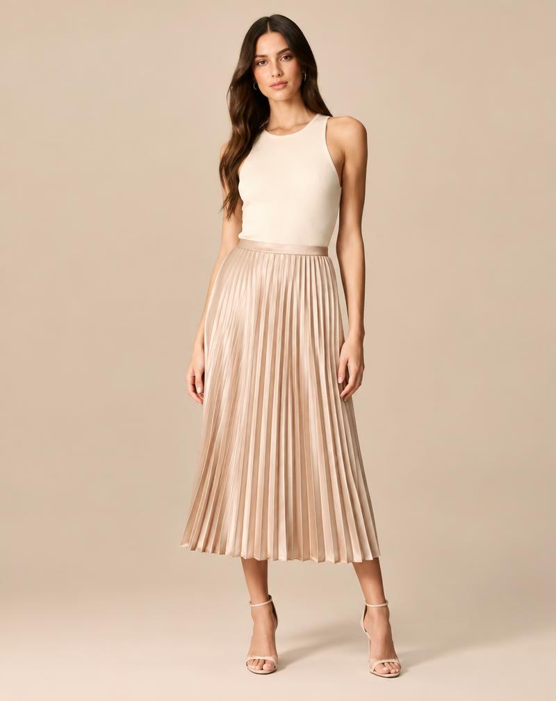 Saia Plissada Midi Champagne