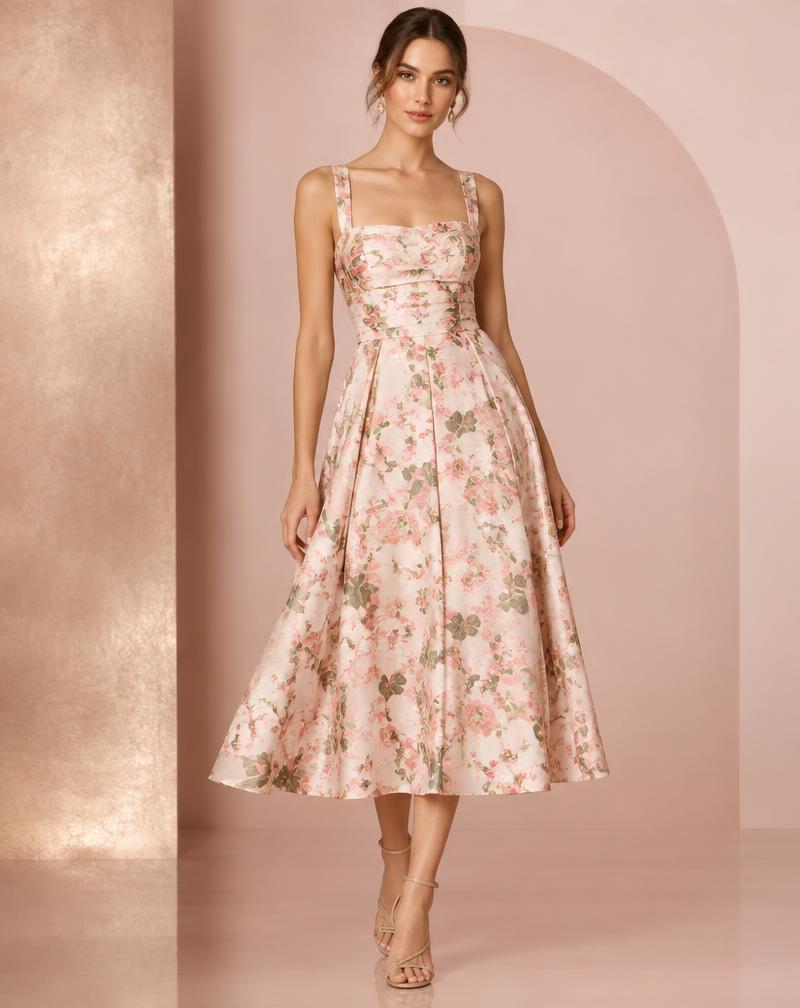 Vestido Midi Floral Jacquard